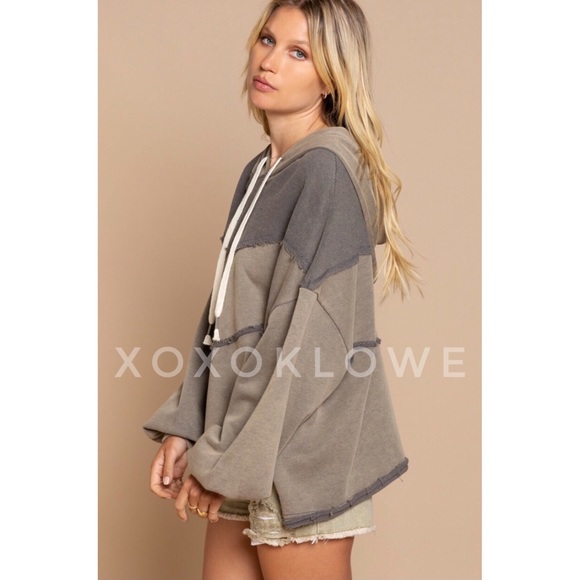 POL Charcoal Gray French Terry Oversized Hoodie Top - Picture 3 of 11